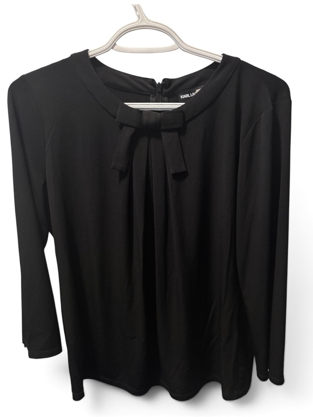 Karl Lagerfeld Paris Black Bow Neck Long Sleeve Blouse Top Size Small